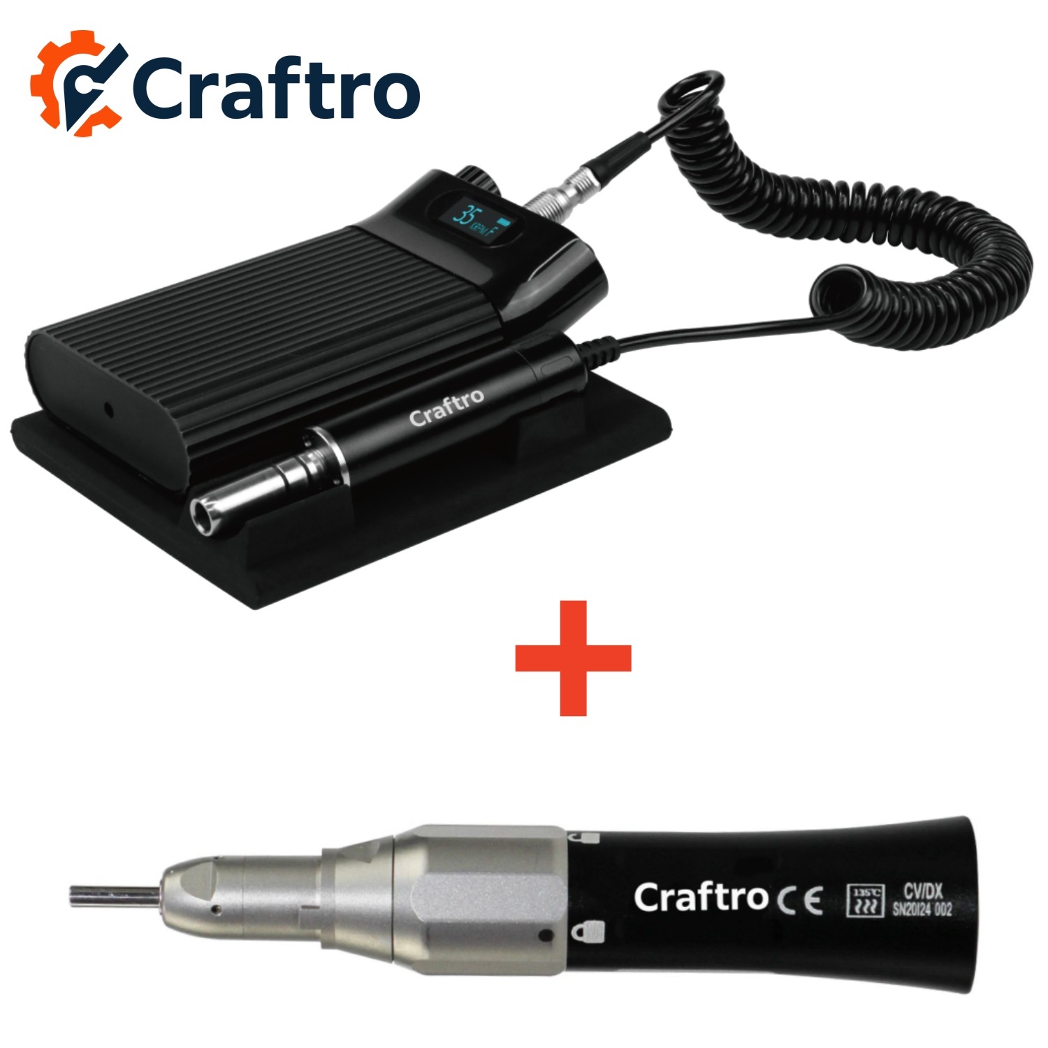 Craftro 35K Dental Lab E-Type Portable Micromotor with Straight Handpiece 3/32”