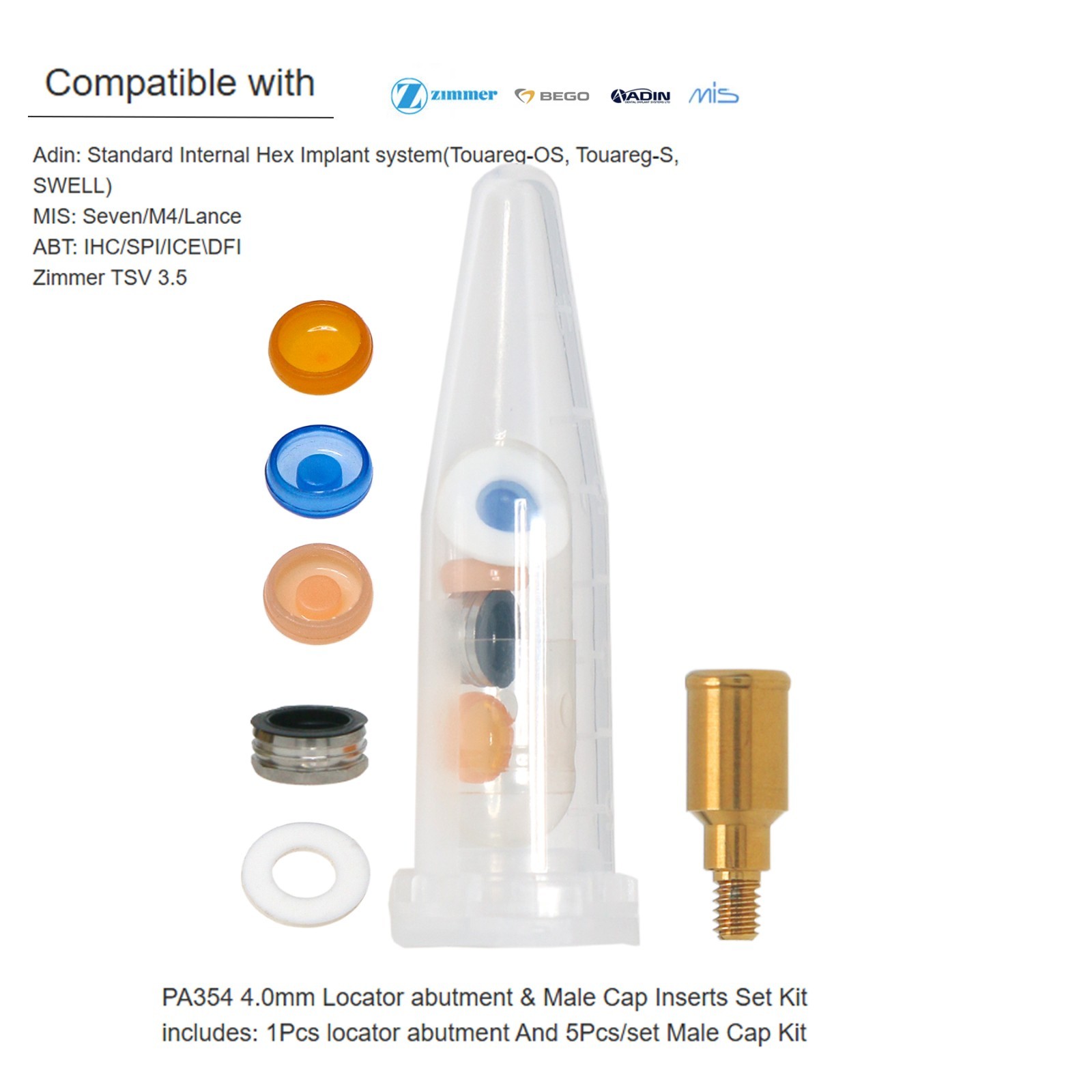 US Locator Abutment W/Male cap Inserts for Zimmer TSV /Biohorizon 3.5mm Mis ABT
