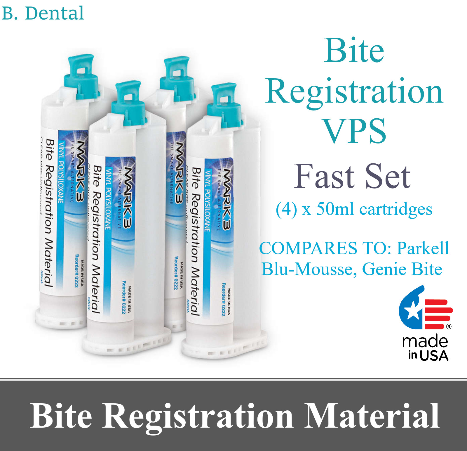 Dental Bite Registration Material FAST SET Chocoloate Chip Mint 4/Pk Made in USA