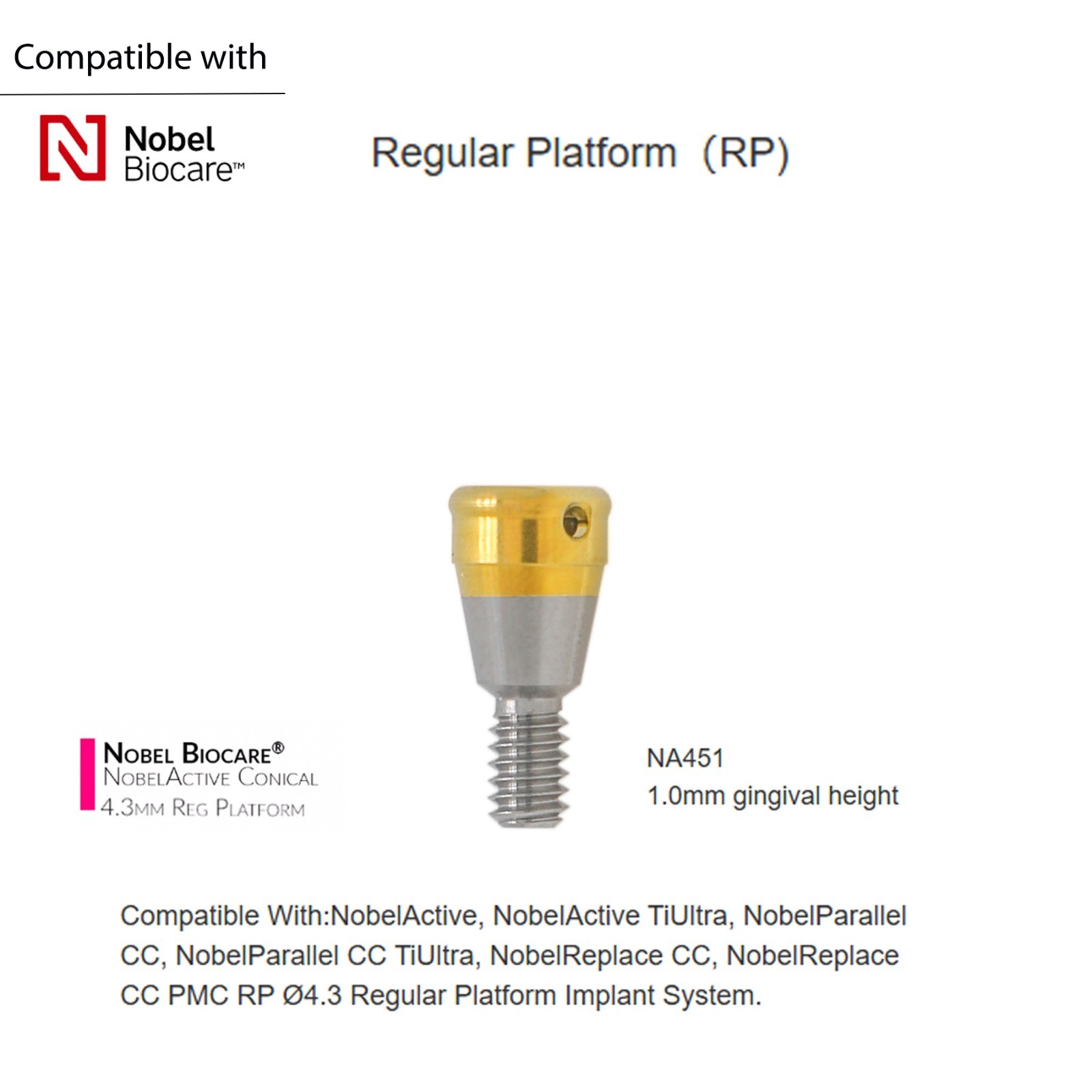 Overdenture Locator Abutment Interna Hex Conical Connection RP for Nobel Biocare