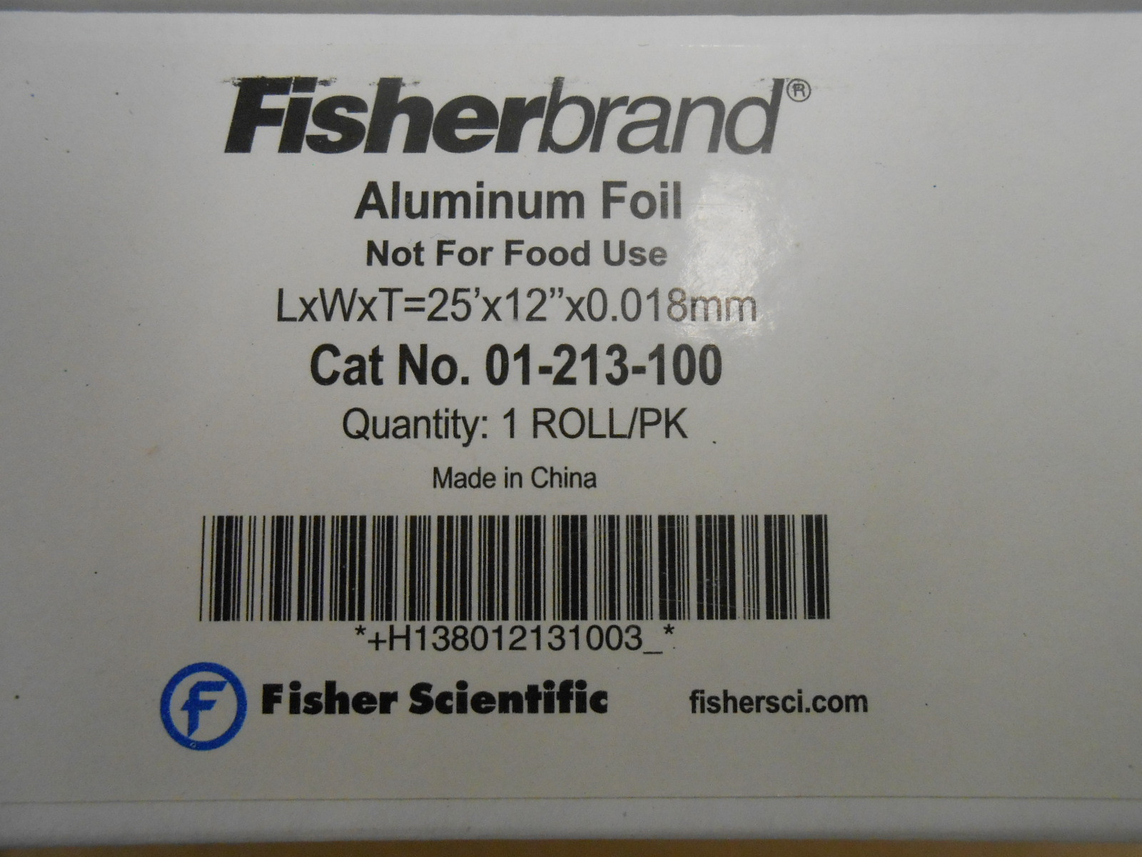 FISHERBRAND 01-213-100, ALUMINUM FOIL 25′ X 12″ X 0.018MM, Qty: 1 Roll/PK