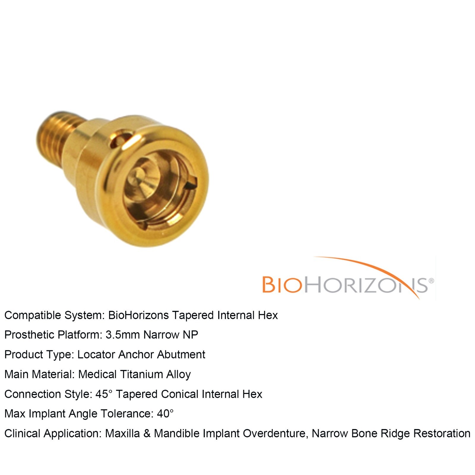 BioHorizons Locator/Straight/Angled Esthetic Abutment 3-5.7mm Dental Lab Analog
