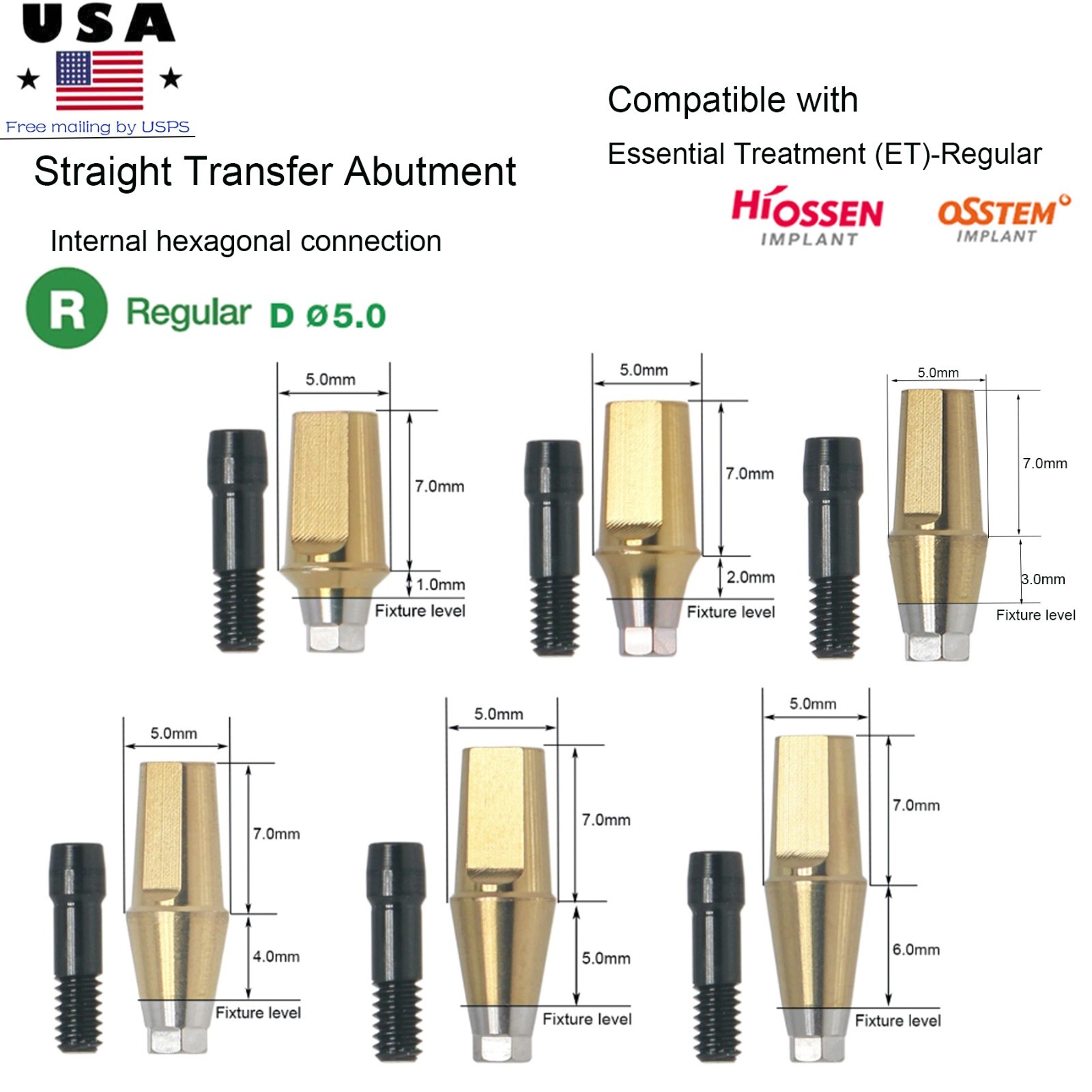 Hiossen Dental Straight Titanium Cemented Abutment Hex Fit Implant Crown Bridge