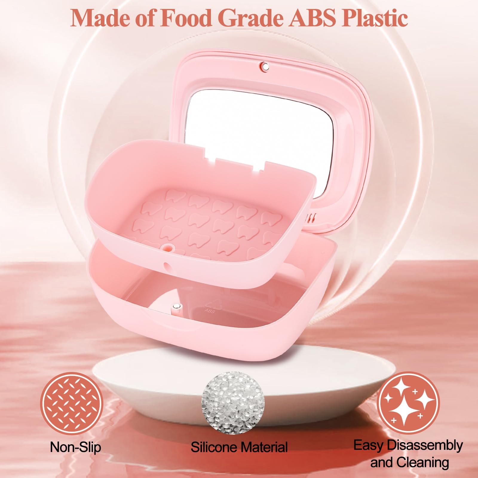 LONGMON Retainer Case With Mirror,Compatible with Invisalign,Vent PINK