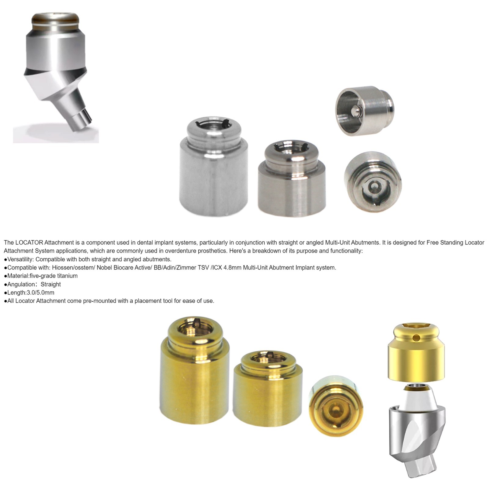 Hiossen/osstem/Zimmer/Nobel Straight/Angle 4.8mm MUA Universal Locator Abutment