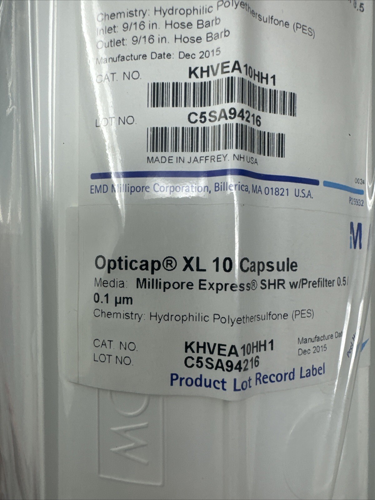 MILLIPORE Opticap 0.5/ 0.1 UM MILLAPORE EXPRESS XL 10 Capsule Filter KHVEA10HH1