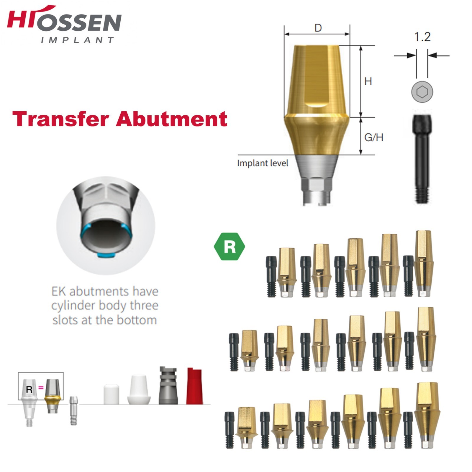US Dental Mini/Regular Straight Transfer Hex Abutment – Fit Hiossen ET/Osstem TS