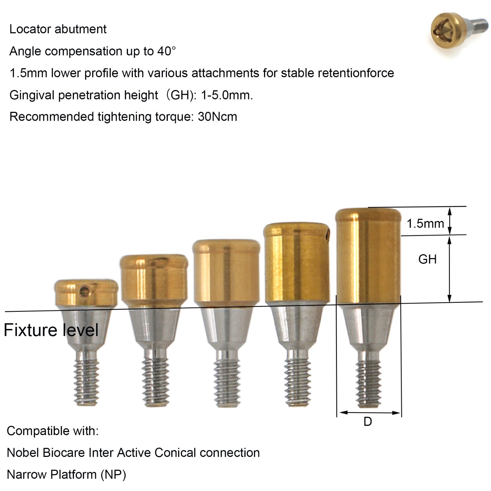 US Locator Attachment Abutment Narrow/Regular Platform fits Nobel Active Conical