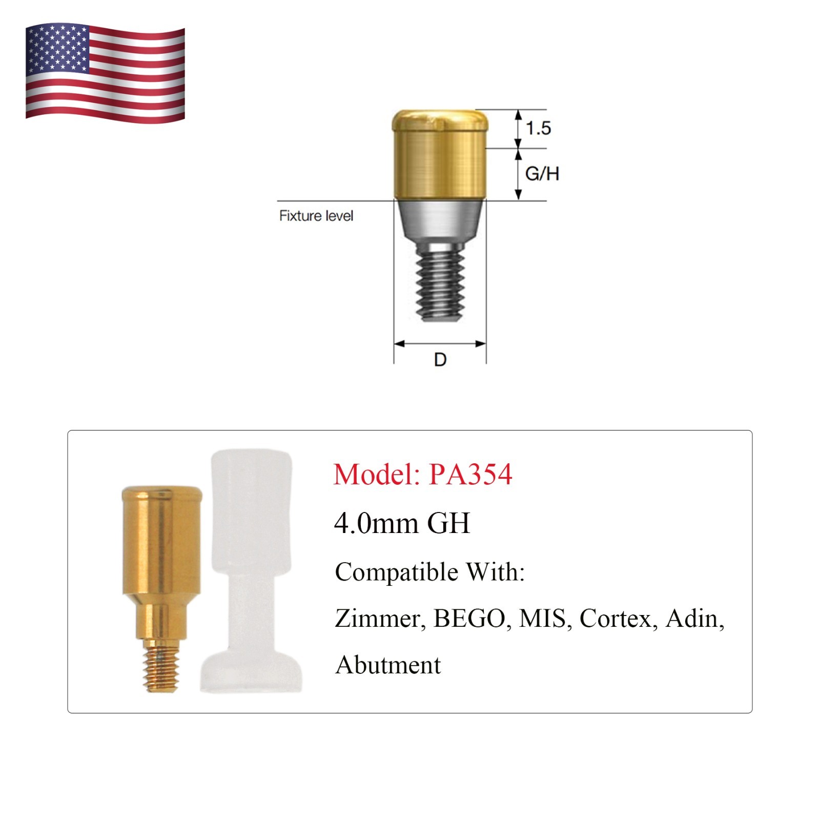 Zest Locator Tapered Abutment for ZIMMER Screw-Vent 3.5 Platform and Compatibles
