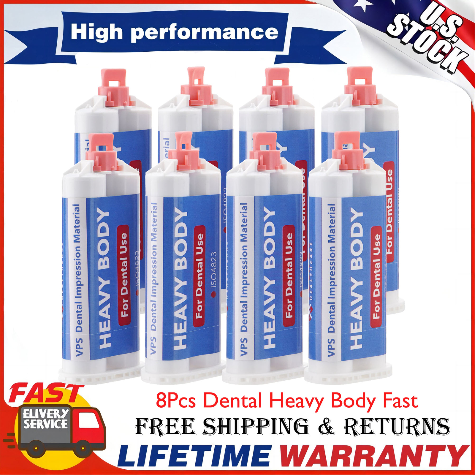8Pcs Dental Impression Material Heavy Body Fast Rapid Set VPS 50 ml Cartridges