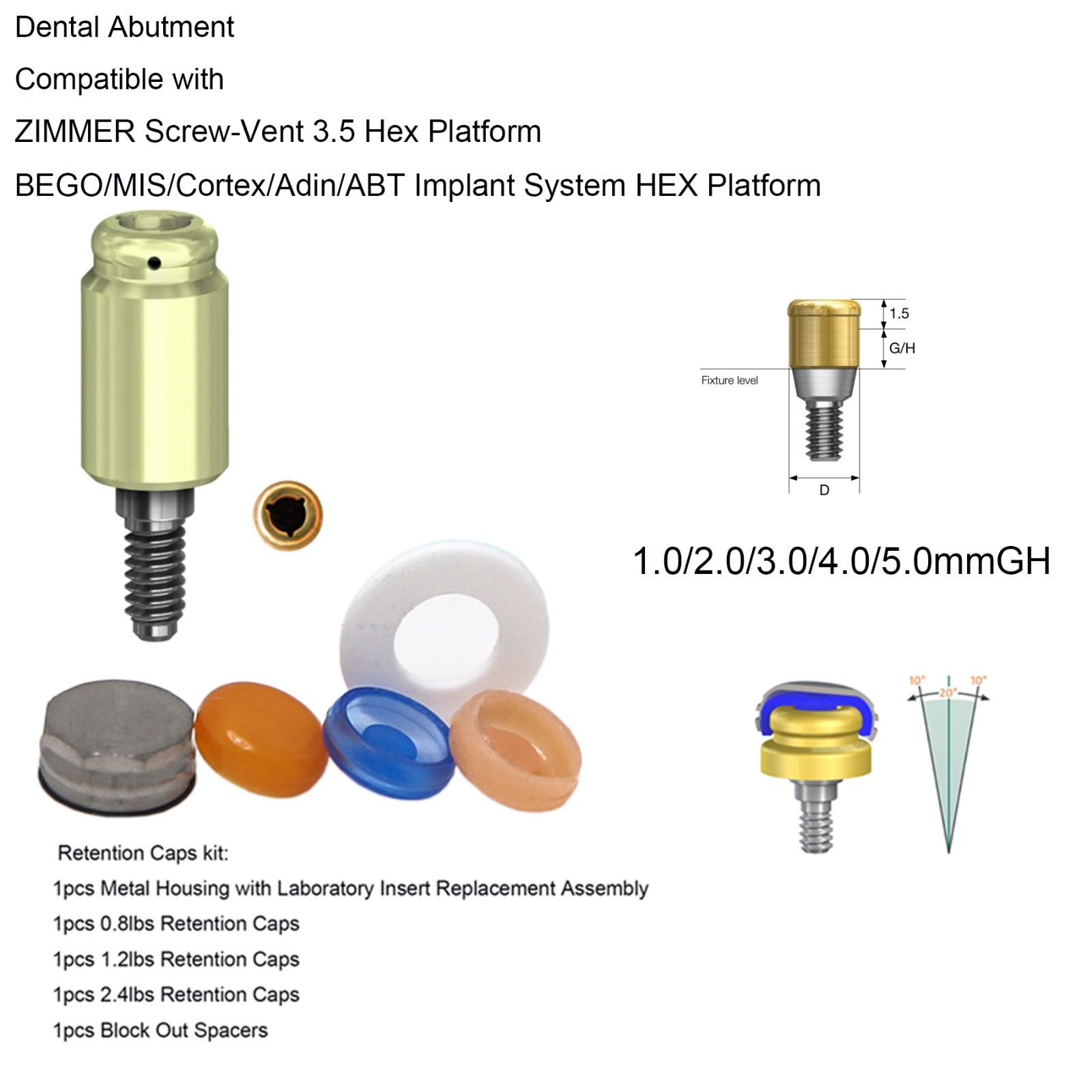 US Locator Abutment W/Male cap Inserts for Zimmer TSV /Biohorizon 3.5mm Mis ABT
