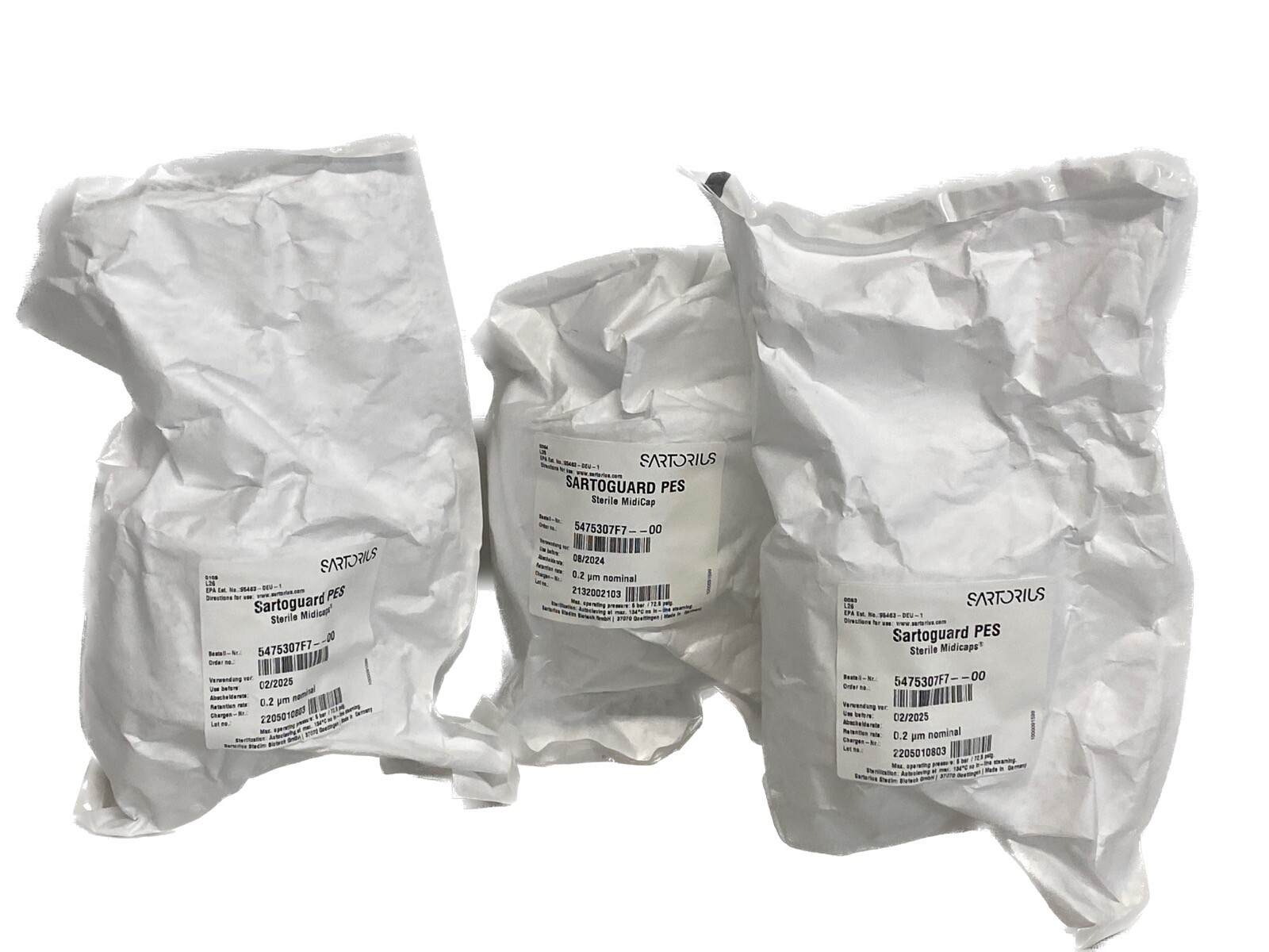 (3) SARTORIUS Sartoguard MidiCap Filter Cartridge 0.2um PES 1/2” HB 5475307F7–00