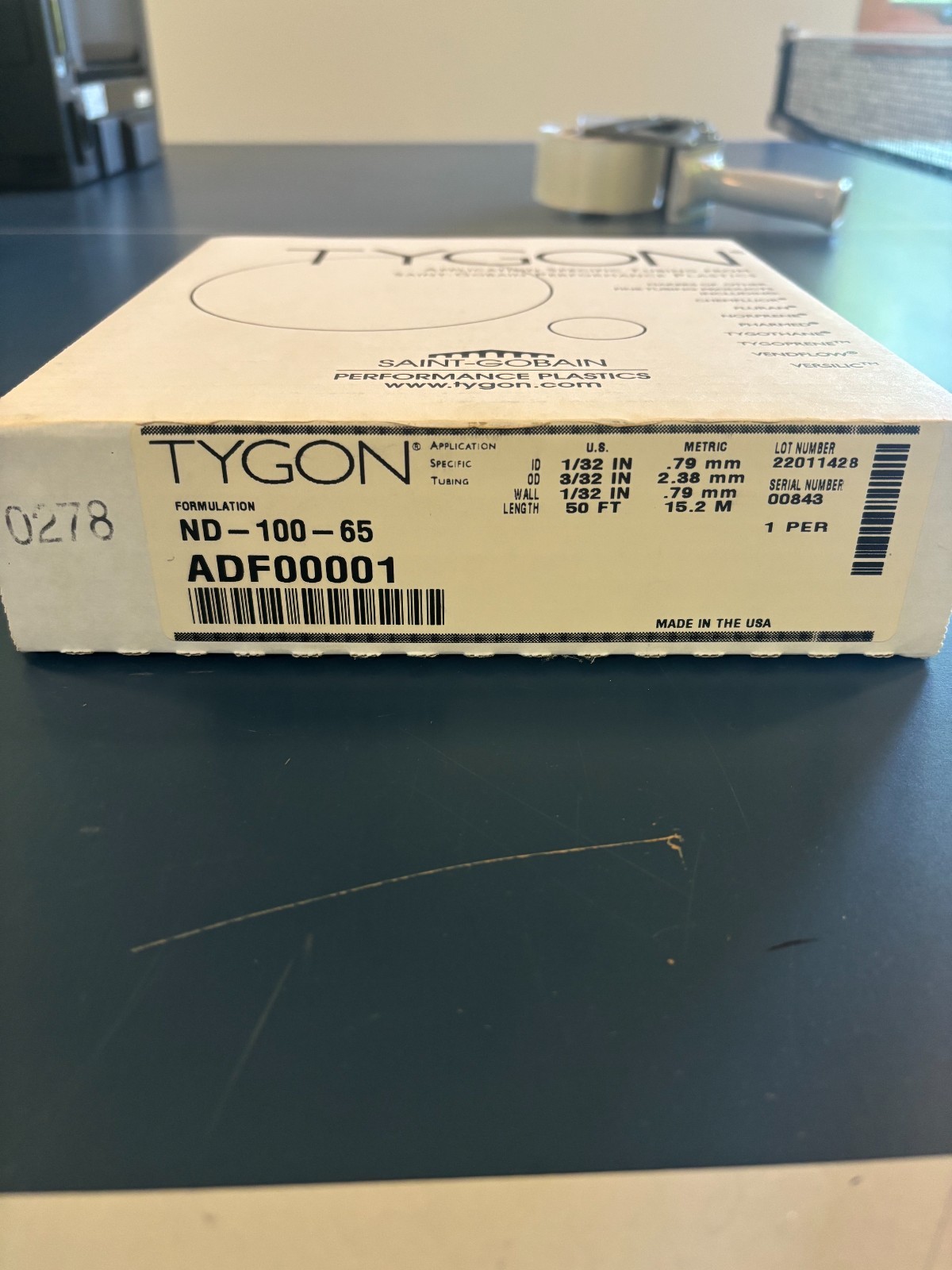 1/32″ ID x 3/32″ OD x 1/32″ Wall Tygon® ND 100-65 Medical/Surgical Tubing