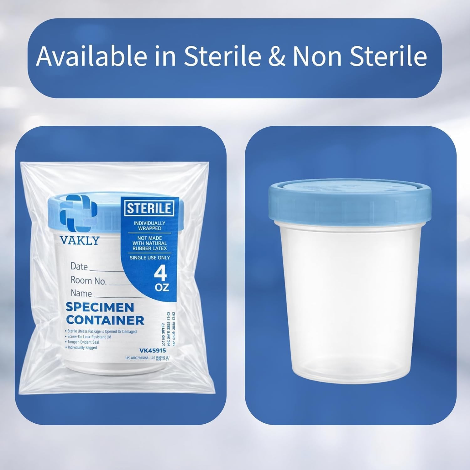 Vakly Sterile Specimen Cups 4 oz (10 Pack) – Individually Wrapped Urine Clear