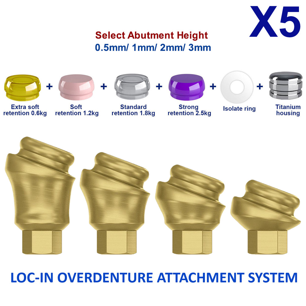 5x Prosthetic KIt Angulated 18° Loc In Attachment Int Hex 2.42 Abutment 4 Caps