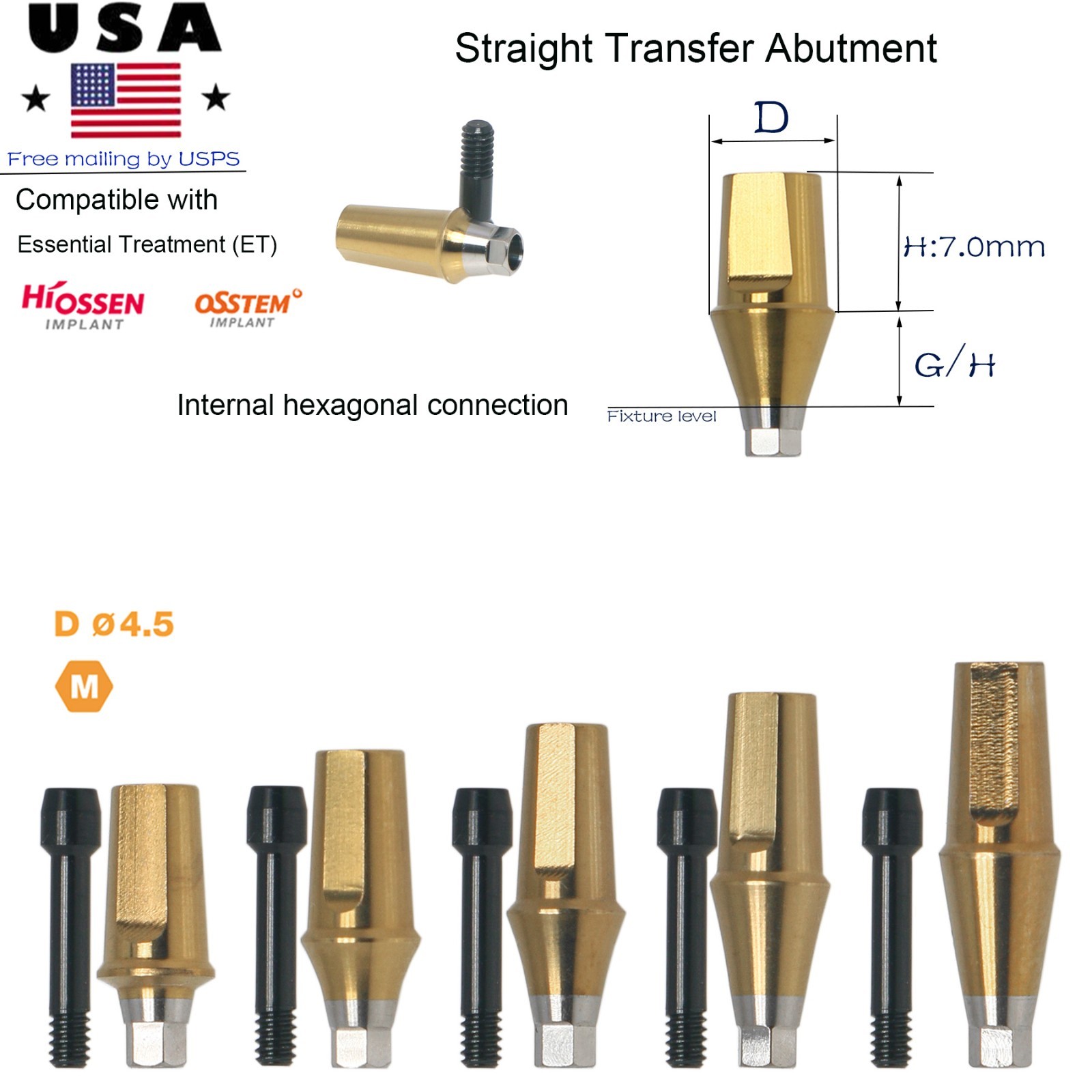 Hiossen Dental Straight Titanium Cemented Abutment Hex Fit Implant Crown Bridge