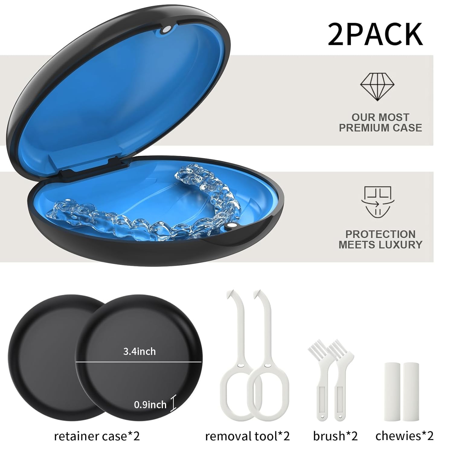 2 Pack Slim Retainer Cases – Black Aligner Box w/ Removal Tool & Brush, Invisa