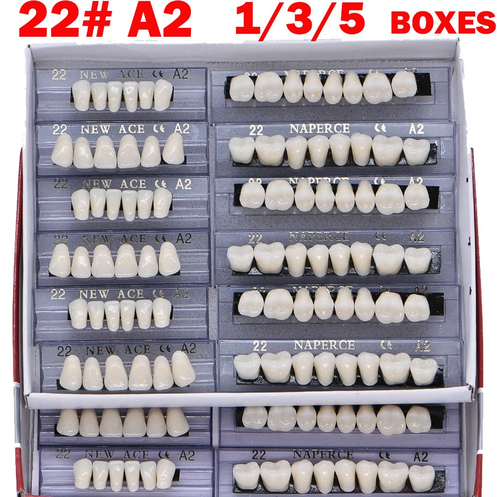 1/3/5Boxes 22#A2 Dental Acrylic Resin Denture Full Set Teeth Upper Lower Shade