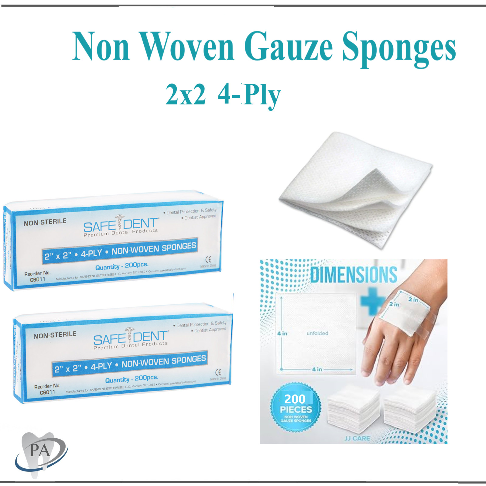 2×2 Non Woven Gauze Sponges 4-Ply, Non-Sterile Cotton Dental Medical (800 Pack)
