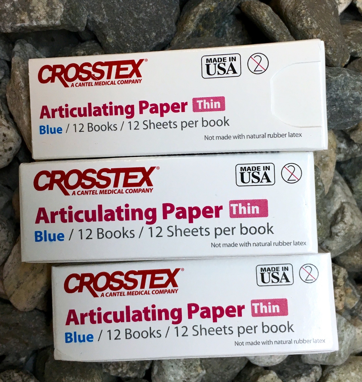 3 Boxes, Blue Articulating Paper, Thin, 0.0028″/71 µm, (144/Box) Crosstex #TPT