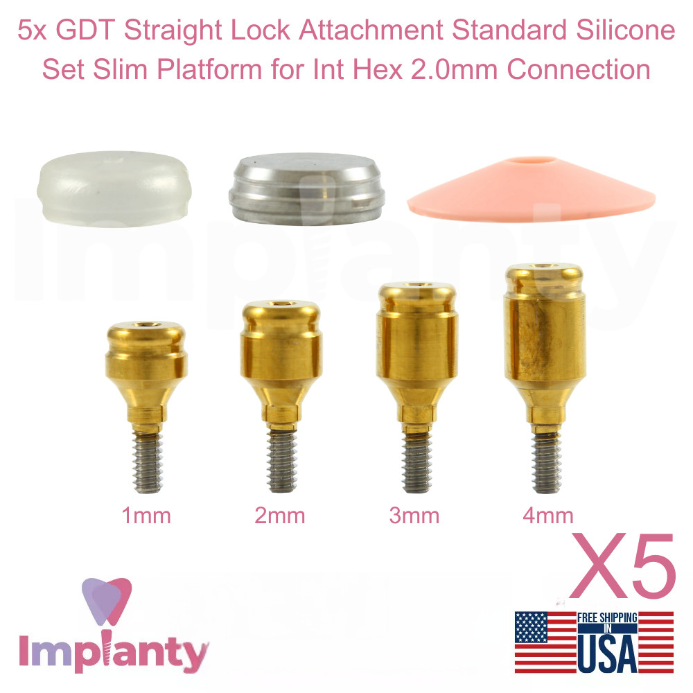 5x Dental Straight Lock Attachment Standard Silicone Set Slim Platform Int Hex