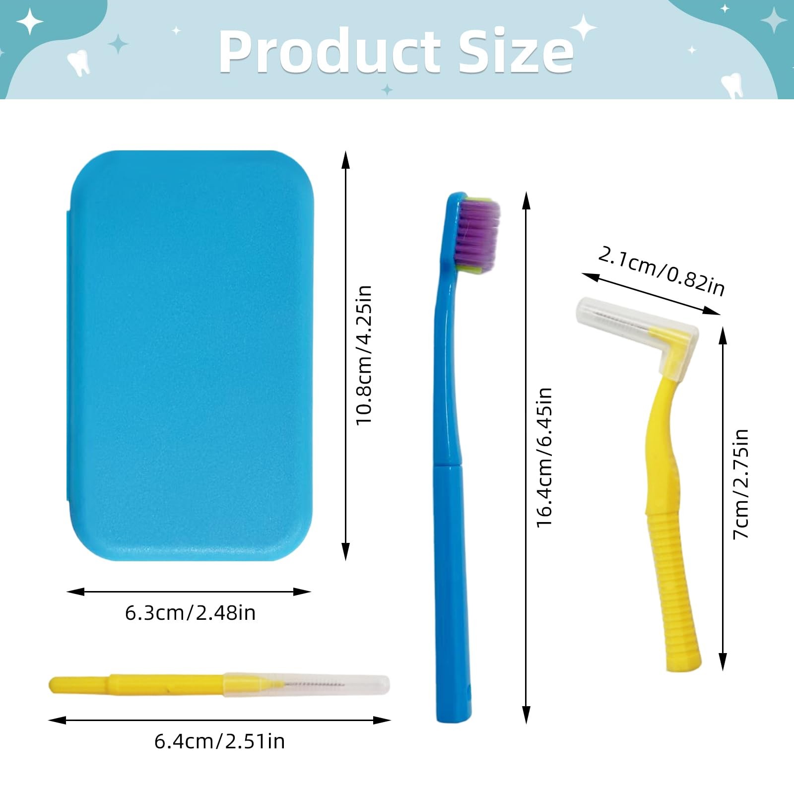 Ceonam 3-Pack Dental Care Kit – Angled Orthodontic Toothbrush, Blue
