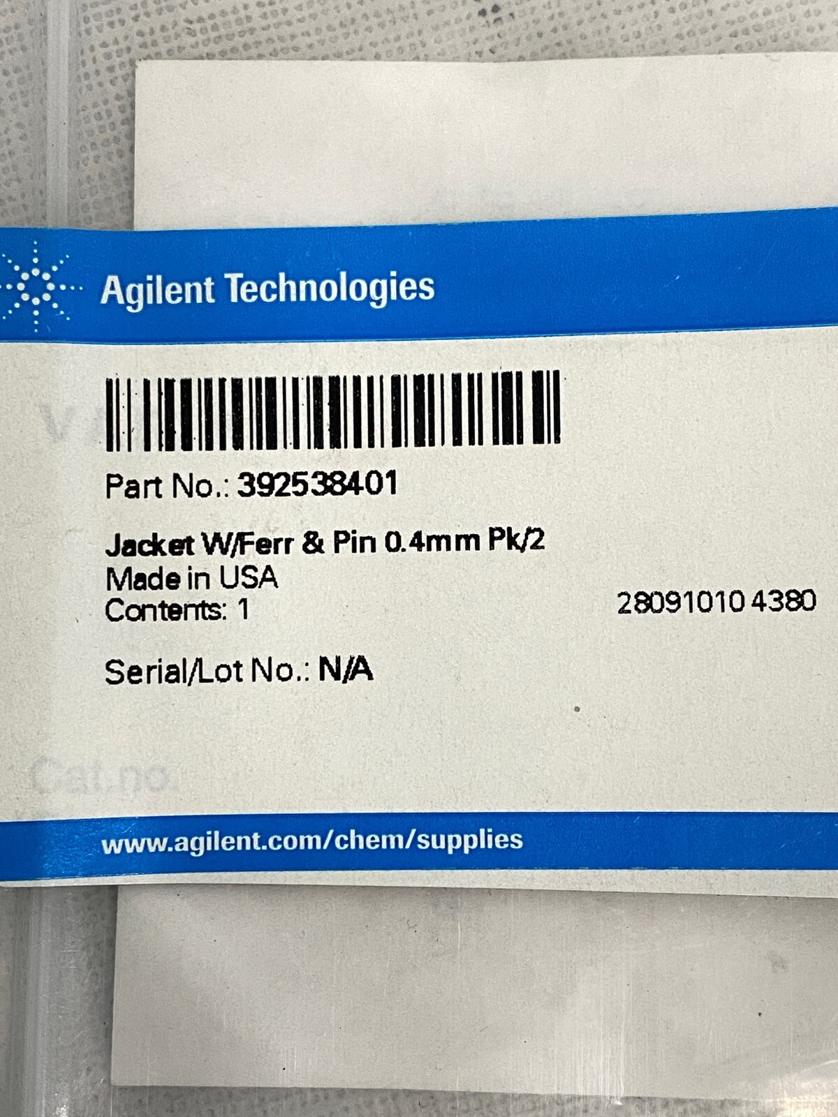 VARIAN AGILENT 0.4mm Graphite Ferrule w/ Pin & Capillary Brass Jacket 392538401