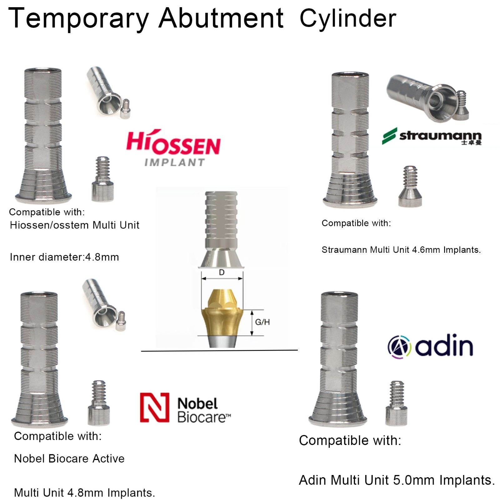 Hiossen/Nobel/Straumann/ITI Ti Temporary Cylinder MU Sleeve Multi Unit Abutment