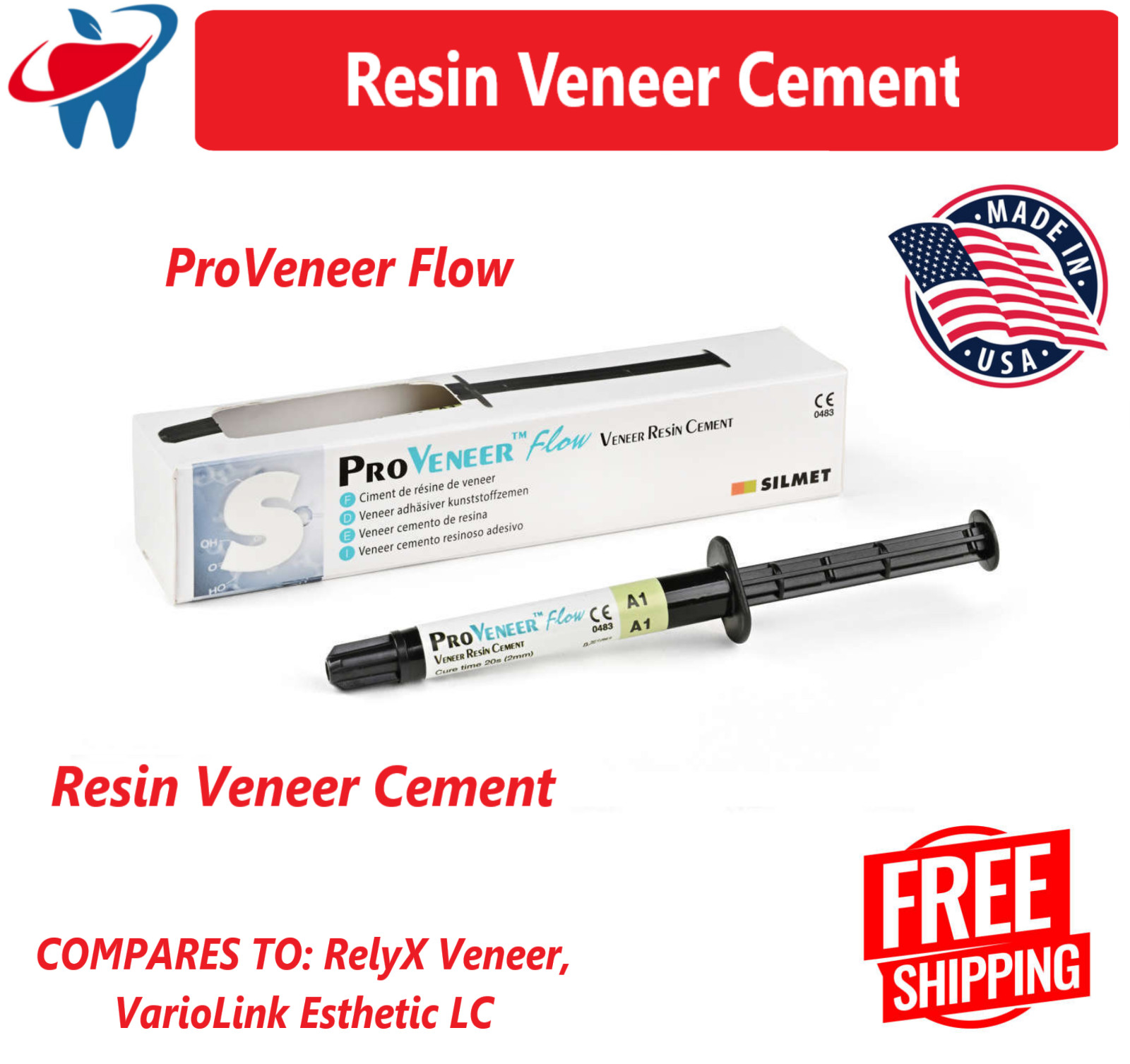Dental Veneer Cement Resin, Translucent, Shade A1 or A2, 3gm Syringe – Silmet