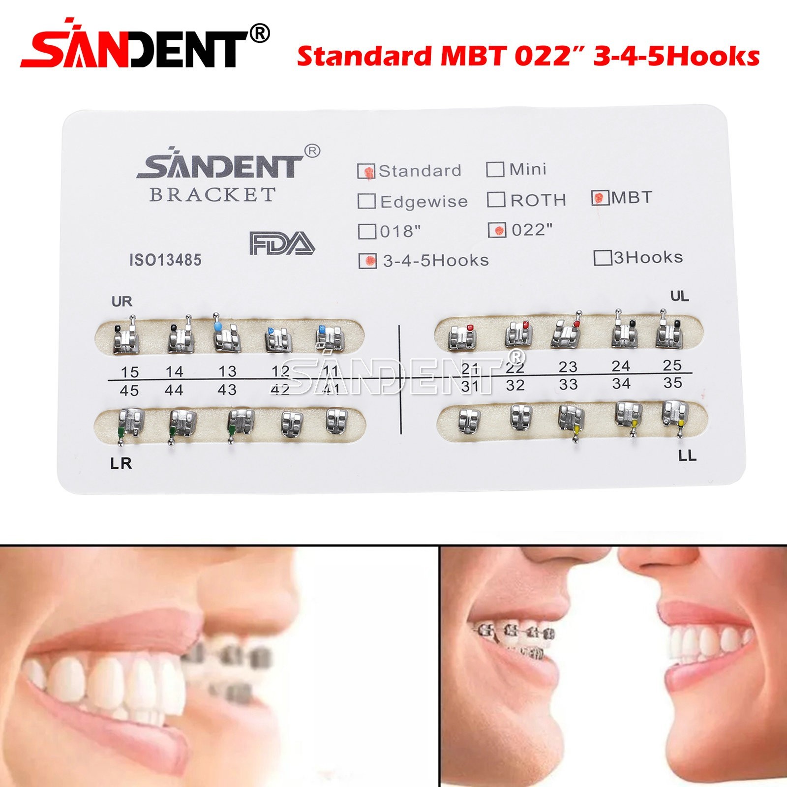 10-100 packs Dental Metal Brackets bracket braces Standard MBT 022 Hooks 345 #1