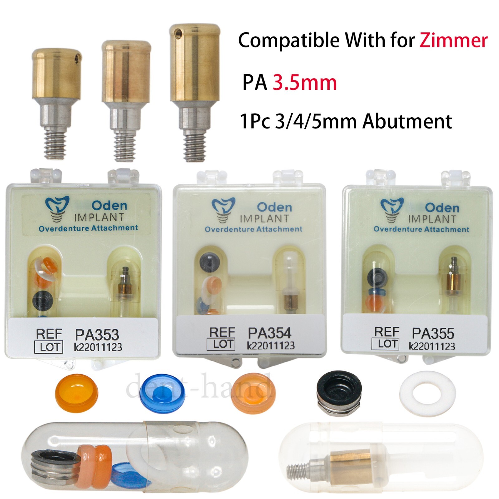 Dental Attachment Abutments PAØ3.5mm & Male Cap Tool for Zimmer AH=3/4/5mm