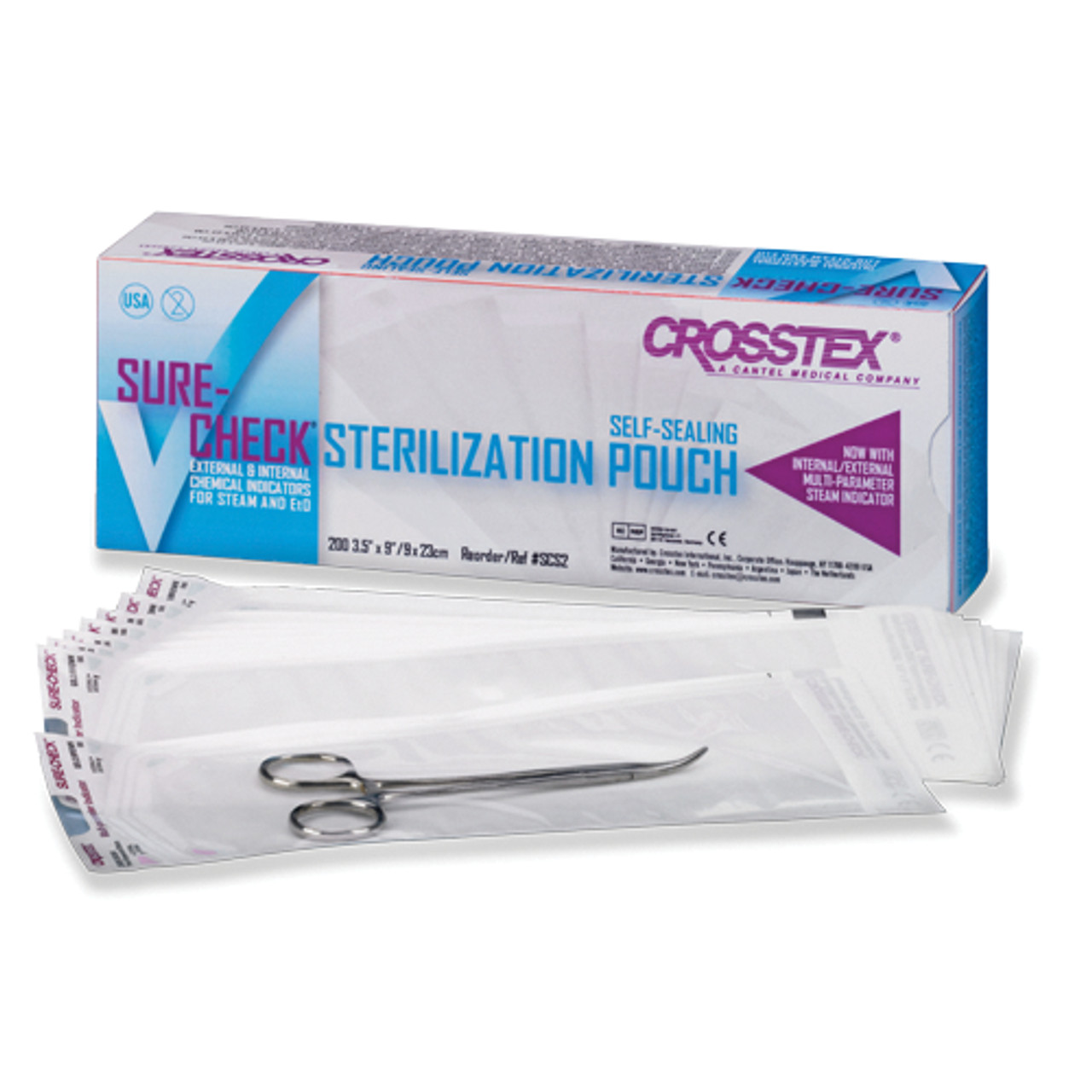 Crosstex SCS2 Sure-Check Self Sealing Sterilization Pouches 3.5″ x 9″ 200/Bx
