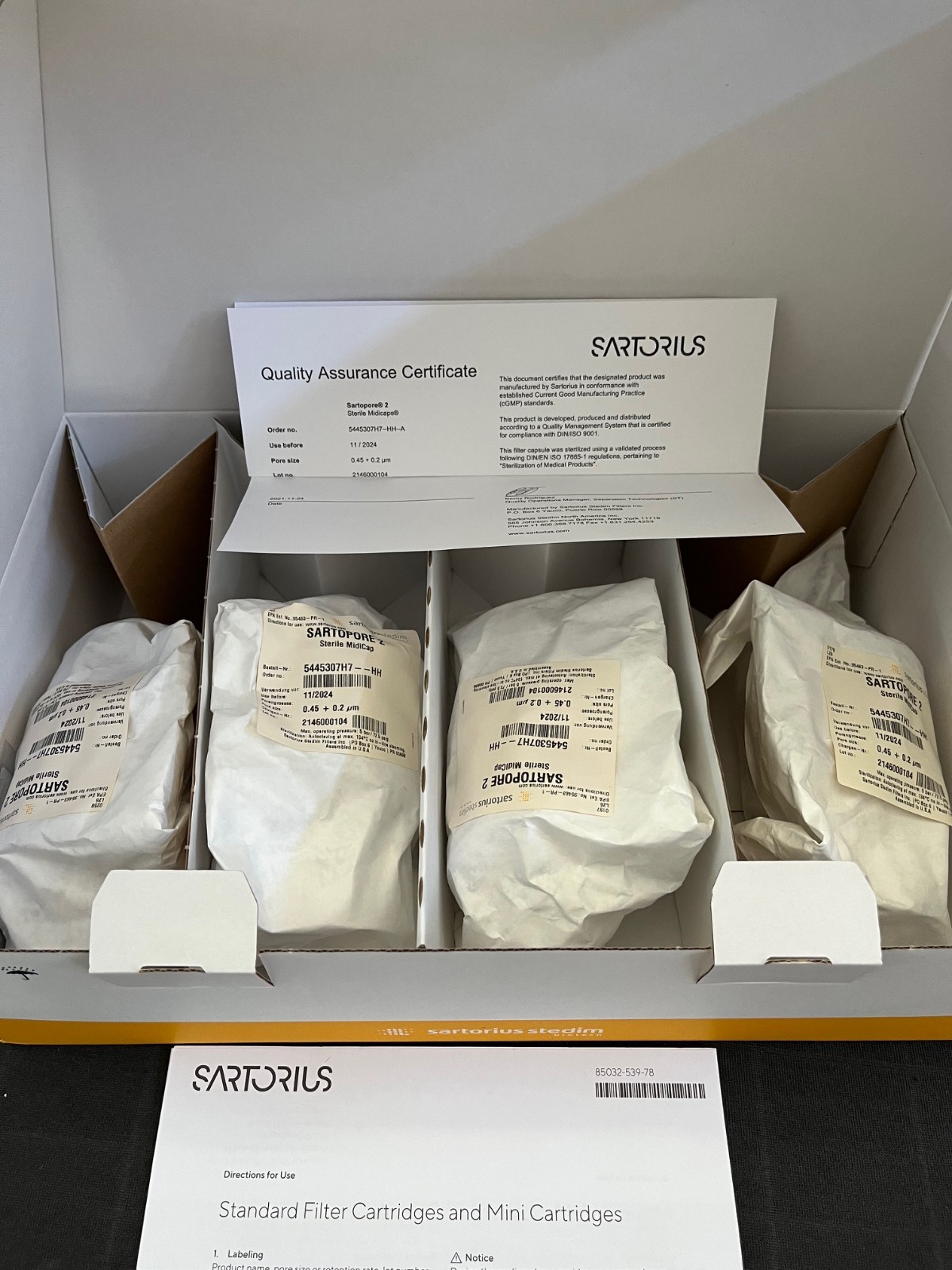 SARTORIUS Sartopore 2 Strl Midicap 0.45 + 0.2um, 5445307H7–HH–A, 4pk Exp 01/25
