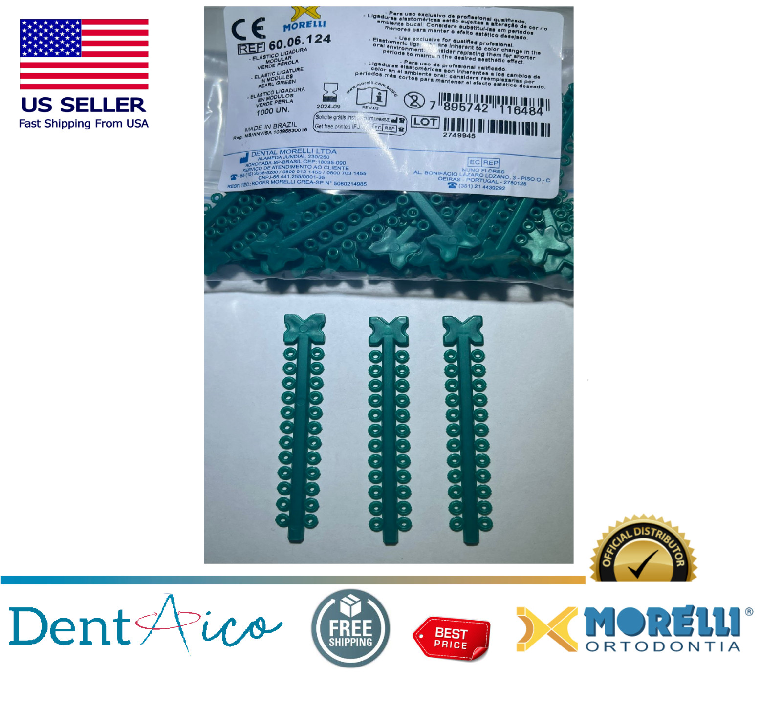 Elastic Ligature in Modules Pearl Green PAK/1.000UN MORELLI Dental Orthodontic
