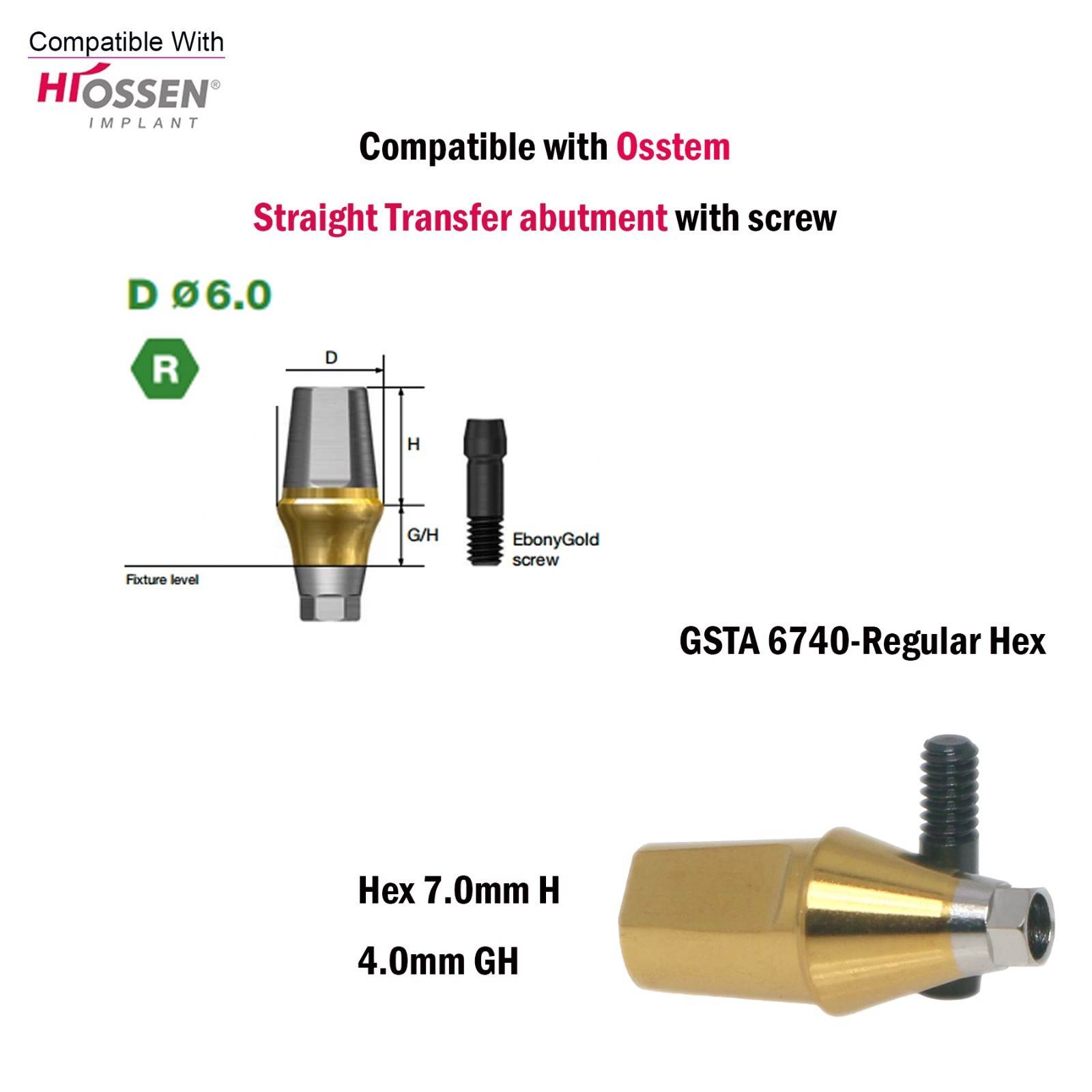 Titanium Straight Cemented Abutment D4.5/5.0/6.0 For Osstem Hiossen TS Regular