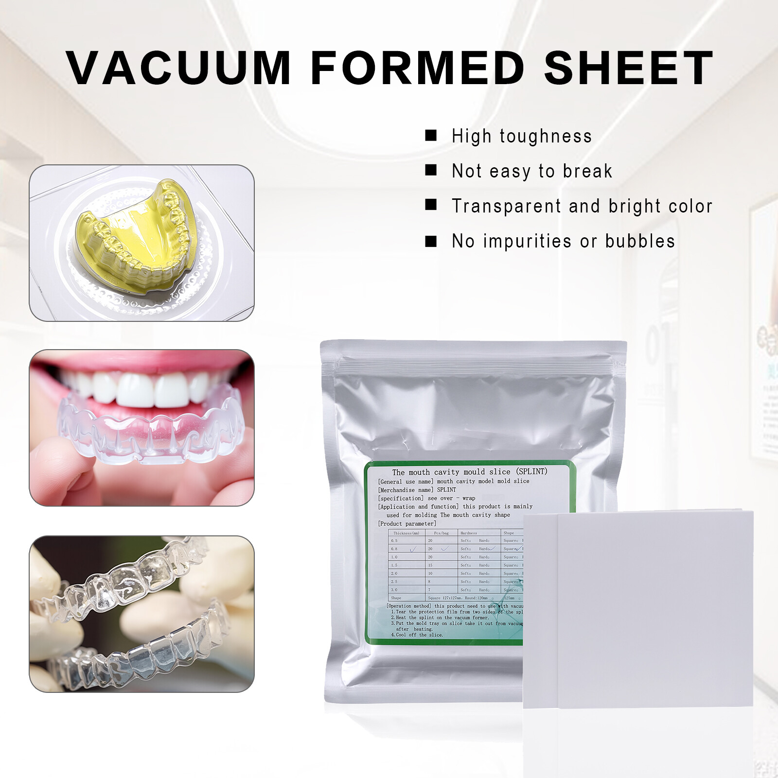 15Pcs Dental Vacuum Forming Sheet 1.5mm Hard/Soft Orthodontic Splint Retainer
