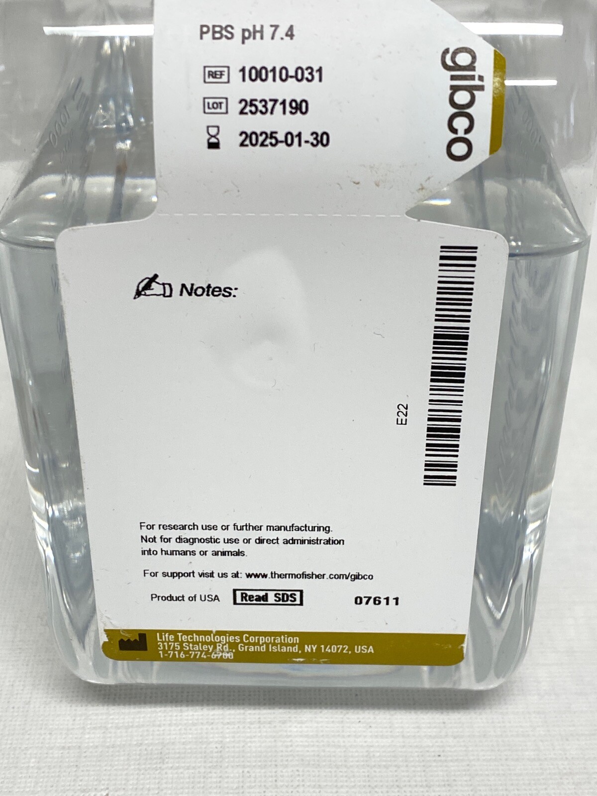 (3) GIBCO 1000mL PBS Phosphate Buffered Saline Solution pH 7.4 (1X) 10010-031