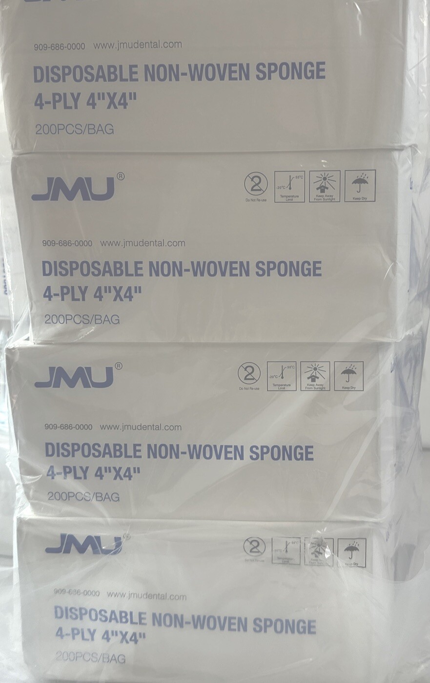 JMU Disposable Dental/Medical Sponge 4-Ply 4”x4” 200Pcs/Bag X 4 Bags 800 Pcs