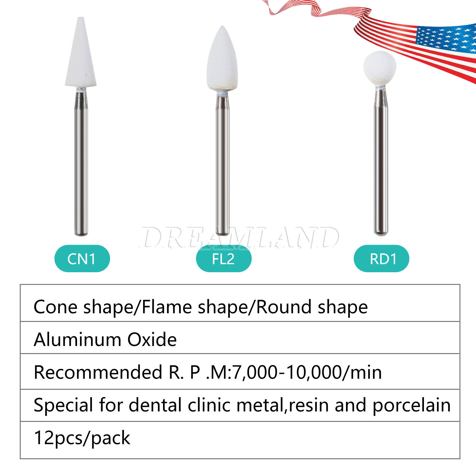 Dental White Stone Aluminum Oxide Polishing FG Burs For High Speed 12/pk
