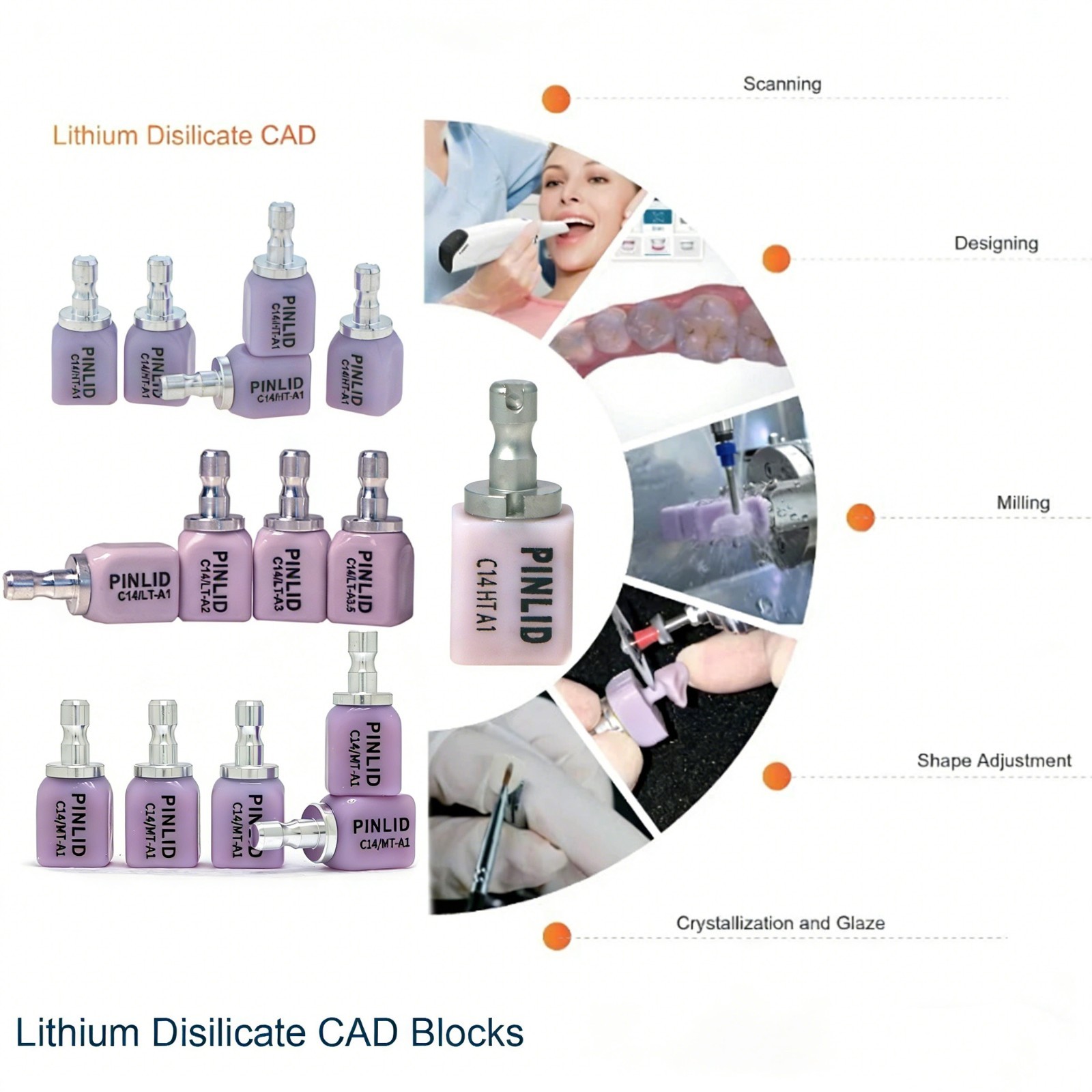 HT/LT/MT C14 For Sirona Cerec/Inlab IPS Emax CAD LS2 Glass Ceramic Blocks 5/PK