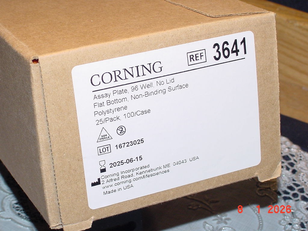 Corning 3641 Assay Plate 96 Well Flat Bottom 25/Pack, No Lid, Non Binding, NEW!