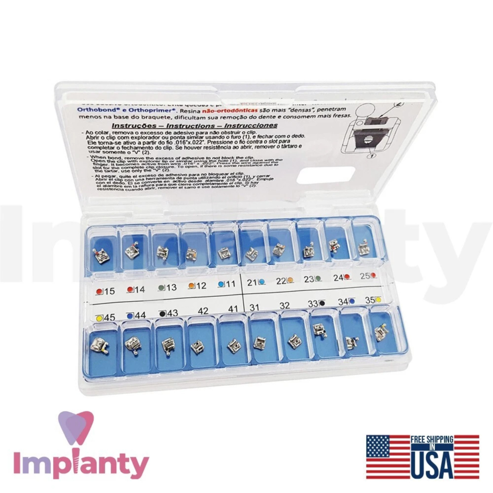 Dental Roth Self Ligating Dental Brackets Kit Stainless Steel Rounded Ends