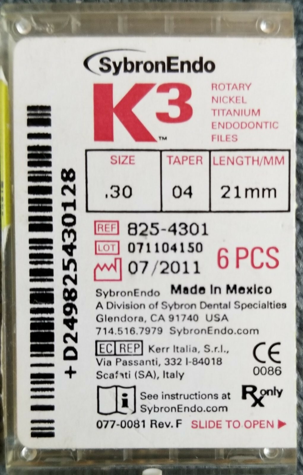 SybronEndo K3 Rotary Files 30/04, 21mm