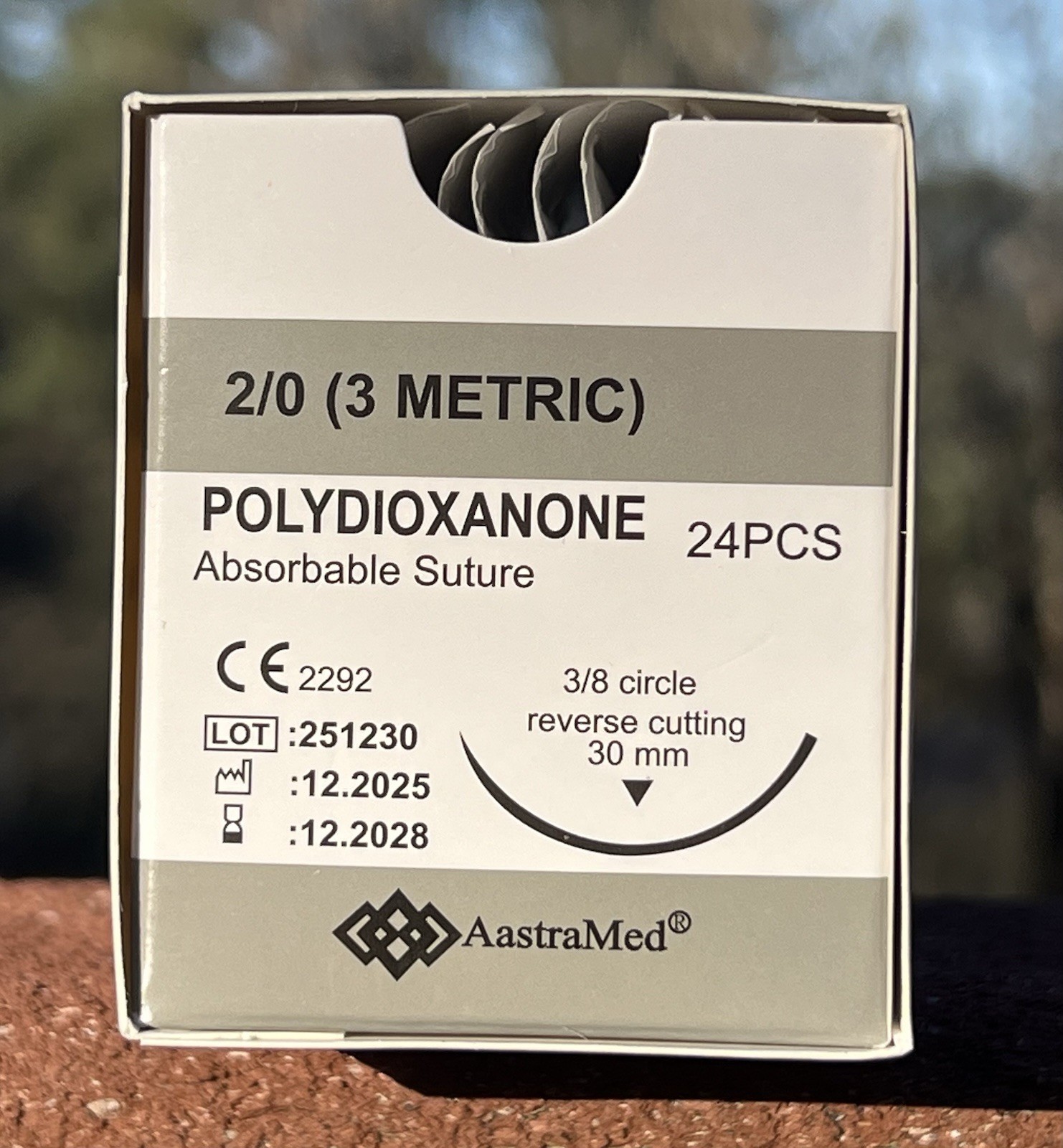 PDS PDO 2/0 Veterinary Suture 24ct Reverse Cutting 3/8 Circ Surgical Dental