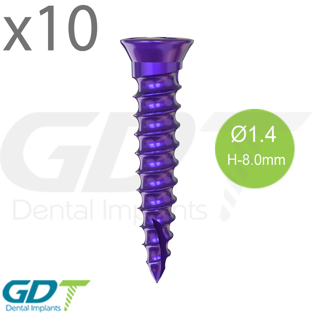 10 Self Drilling GBR Bon Screw Ø1.4mm, 8.0mm Membrane Fixation Dental Im plant