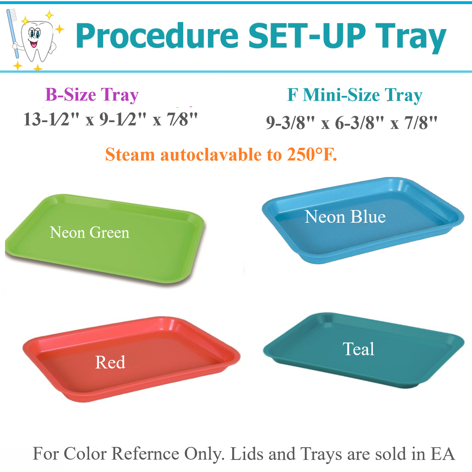 Dental Autoclavable Trays Plastic Instrument Set Up Flat Tray Size B, or F Mini