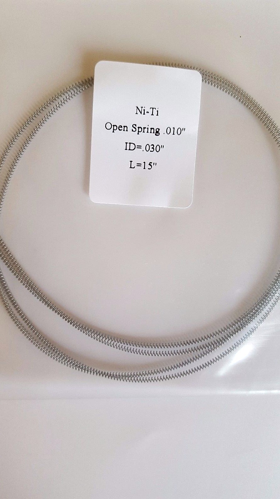 Orthodontic NiTi open coil spring .010″ on .030″ Length: 15″ 2pcs/pk USA