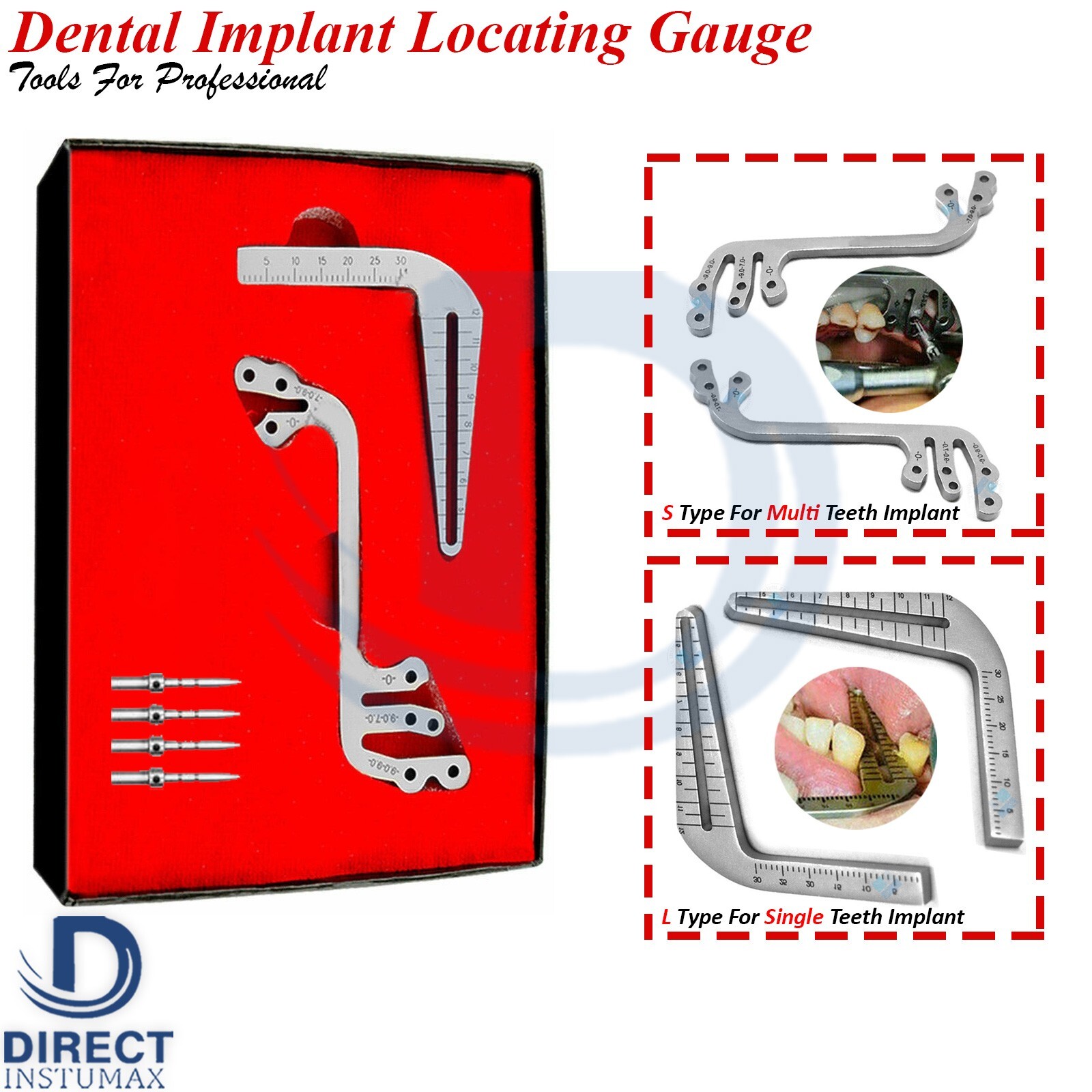 Set of 6 Dental Gauge Implant Surgical Drilling Guide Locator Parallel Depth Pin