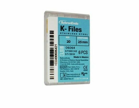 Kerr Sybron Endo Dental 25mm Stainless Steel K-files 6-file per box all size