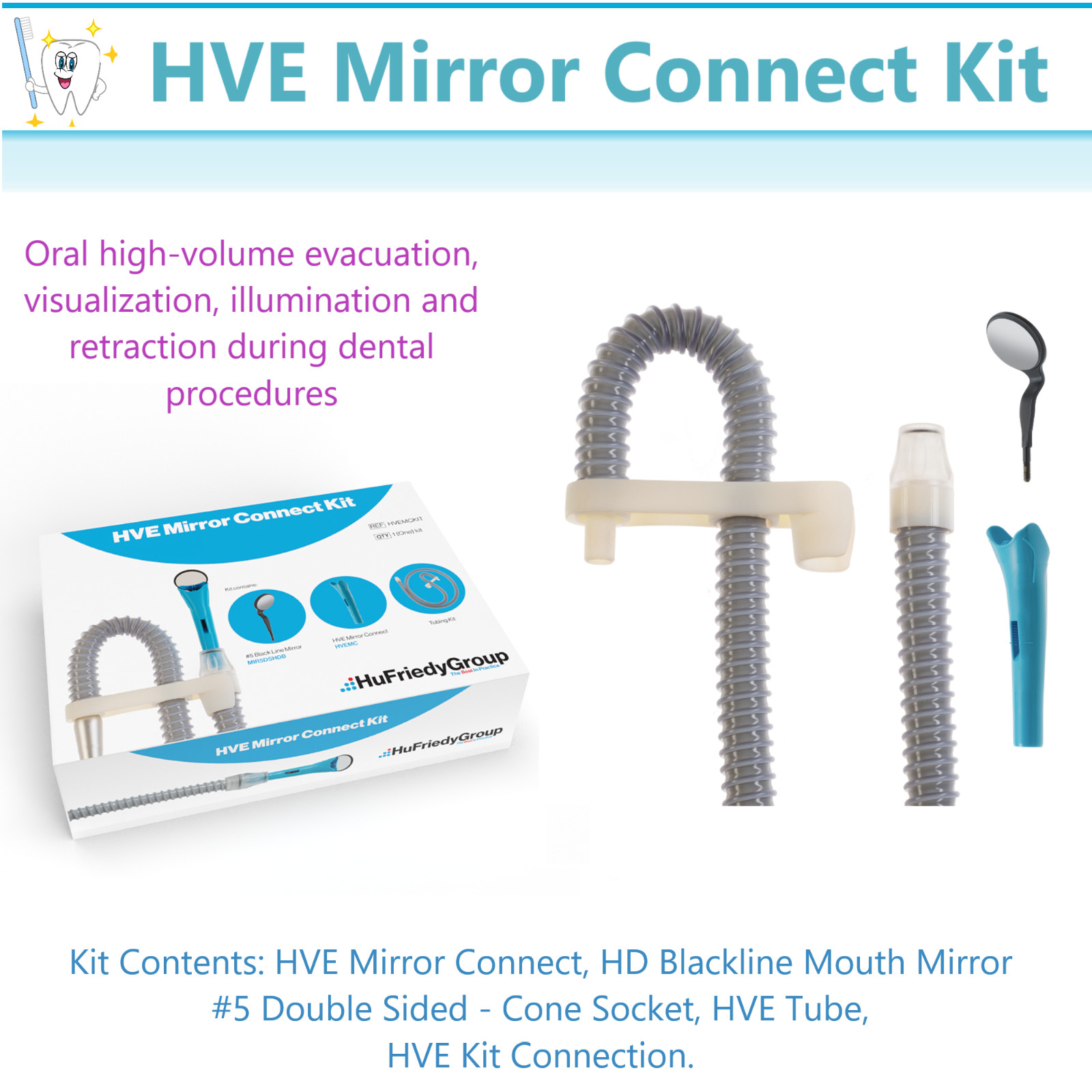 Dental HVE Mirror Connect Kit Refill, Connector HuFriedy Purevac Type Swivel